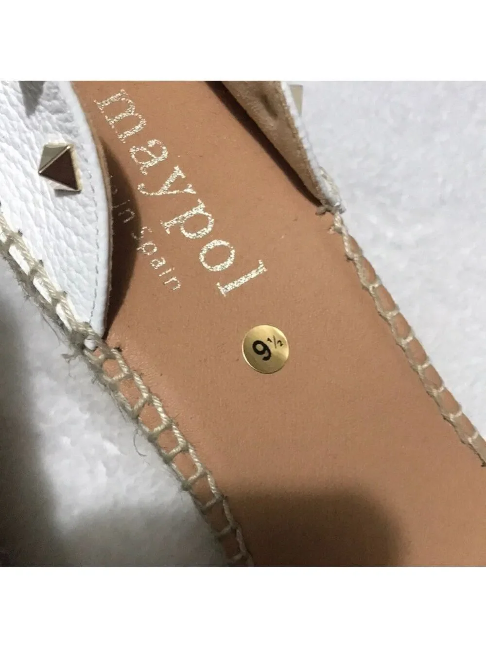 Anthropologie Maypol White Studded Ankle-Strap Wedge Espadrilles Sz 9M